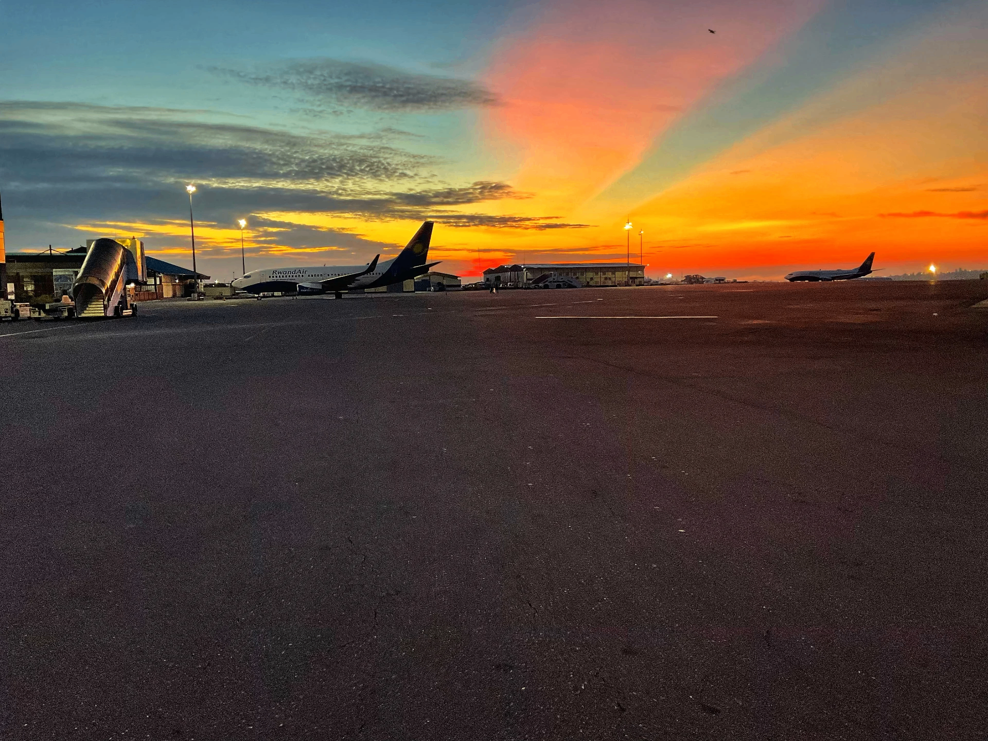 Stunning sunset over airport tarmac in Kigali